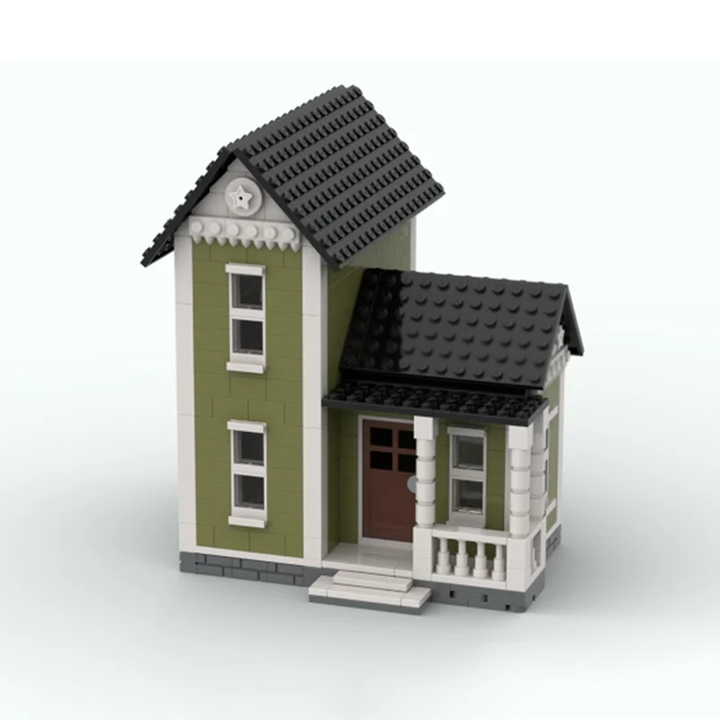 Model ulicy miejskiej, klocki konstrukcyjne, oliwkowo-zielony dom, model technologiczny, klocki DIY, zabawka do samodzielnego montażu, prezent na święta