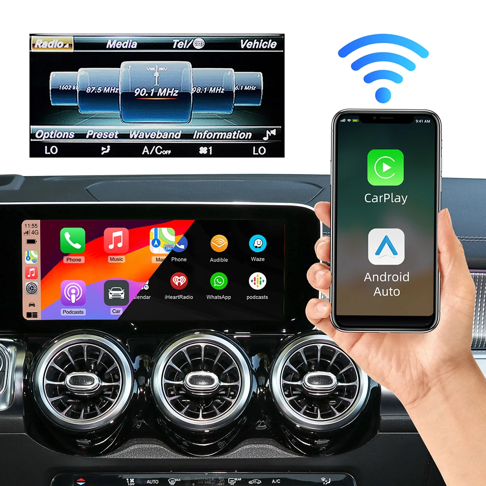ANYFAR Wireless Carplay Android Auto Module لمرسيدس NTG5.0 W176 W205 A B C CL GLS GLA GLC CLA Car Play محول 2015-2018