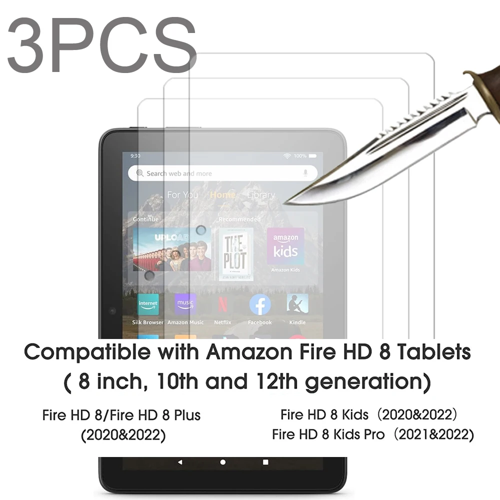 3 szt. Szklany ochraniacz ekranu do ognia HD 8 Plus kids pro (2020 i 2022 wydanie) 8 ''10. I 12. Generacji folia ochronna na tablet 9H