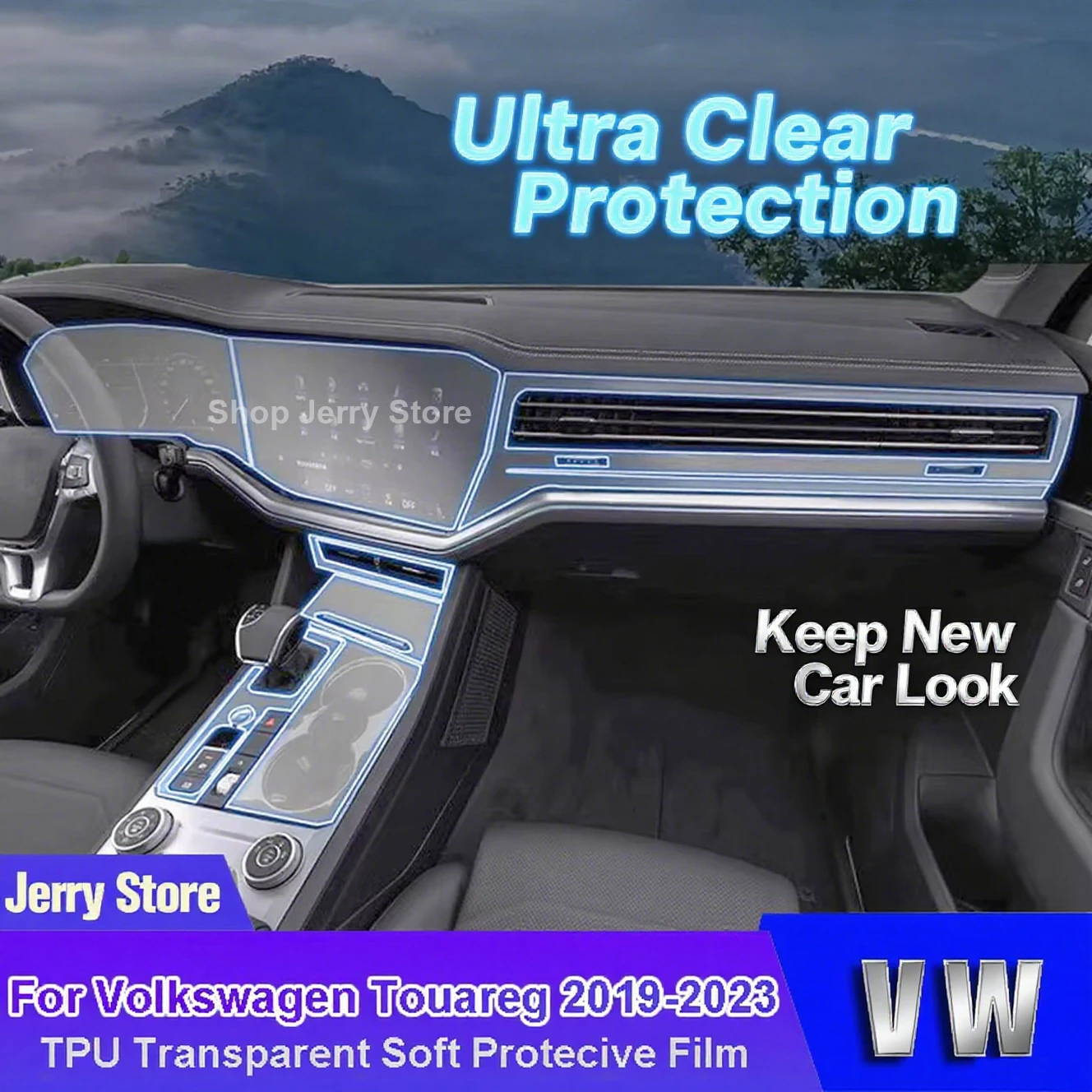 

For Volkswagen Touareg (2019-2023) Car Interior Center Console Transparent TPU Protective Film Anti-scratch Repair Car Stickers
