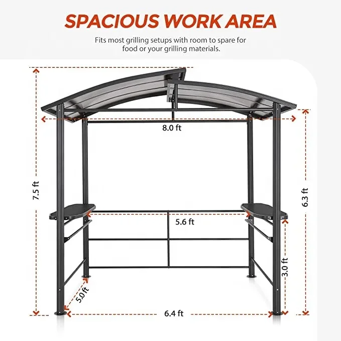 Outdoor gazebo Garden Park Patio Barbecue Hard top Metal BBQ PC board Grill Gazebo For Backyard