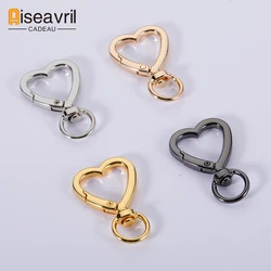 10pcs Plated Heart Shape Metal Spring Clasp Hooks Carabiner Key Ring Connectors for DIY Keychain Jewelry Making Accessories