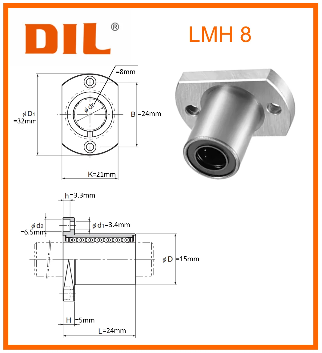 Original New DIL linear bushing Cut Flange LMH LMH8 LMH8UU to replace THK IKO INA linear bearing CNC Router 3D printer Parts