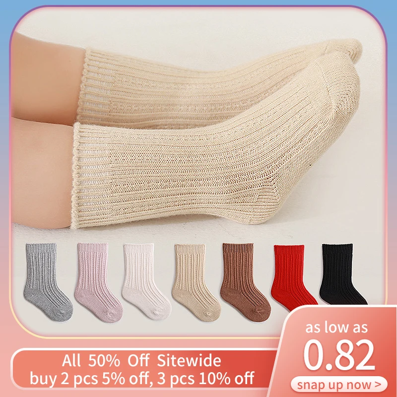

Solid Color Baby Cotton Socks Autumn Winter Knit Sock Middle Tube Sock Newborn Footwear Thick Warm Boy Girl Kids Sokken Sox 여아양말