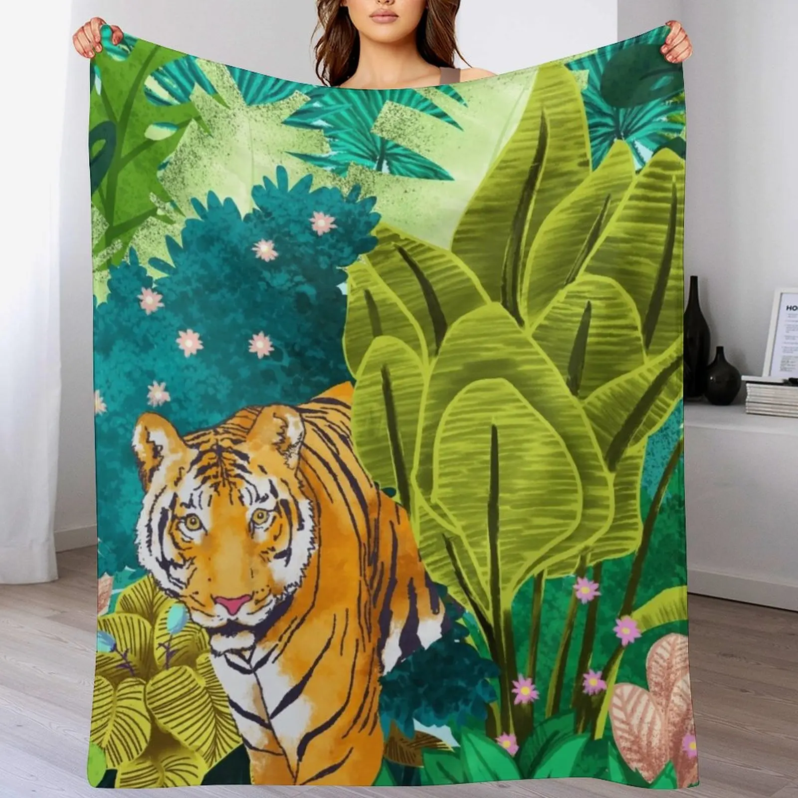 

Jungle Tiger Throw Blanket heavy to sleep Kid'S Personalized Gift Soft Plaid Blankets