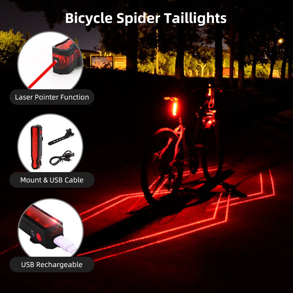 USB Rechargeable Bike Rear Light Laser Line Warning Lamp Waterproof Seatpost LED Light MTB Road Bicycle Taillight