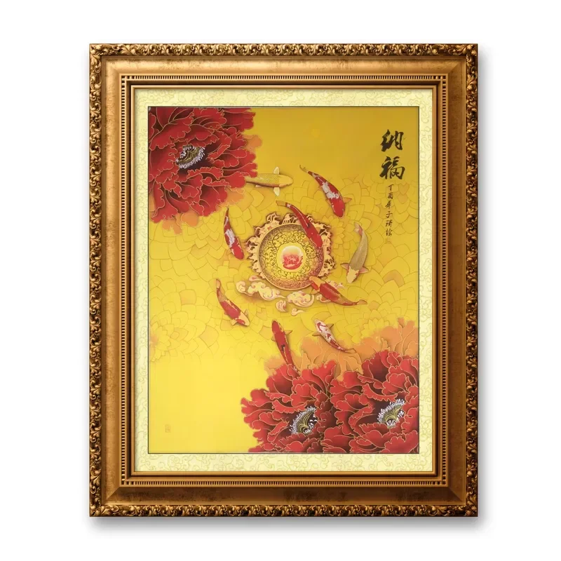 Good Luck LINGFENG Handmade Traditional Chinese Auspicious Koi & Peony Painting on Silk & Xuan Paper Customized Size