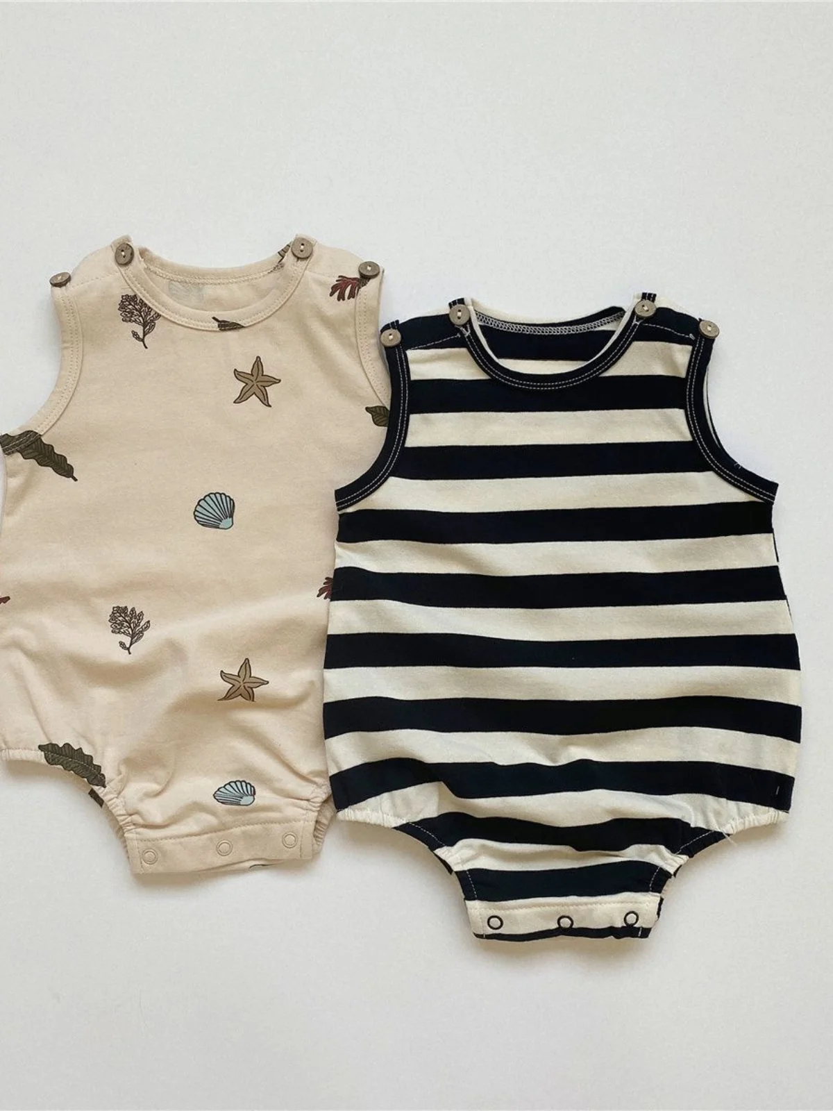 

Летний детский комбинезон-боди из чистого хлопка в полоску с морским принтом, с коротким рукавом, для малышей