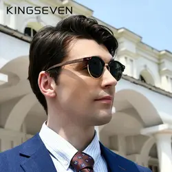 KINGSEVEN Fashion Handmade Walnut Round Sunglasses For Men Women Wood Polarized UV400 Glasses High Quality Accessory Eyewaer