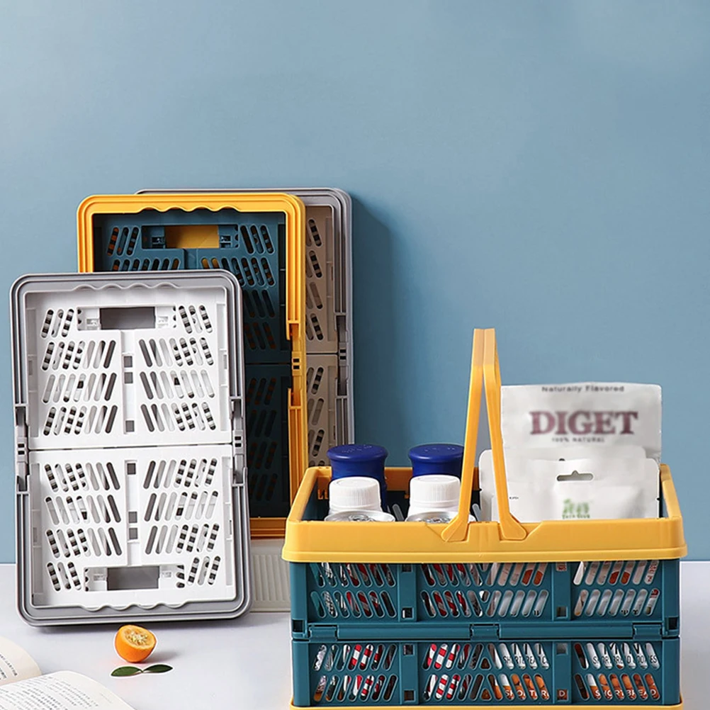 

Storage Basket Snack Organizer Sundries Shopping Folding Hand Carry Green Office