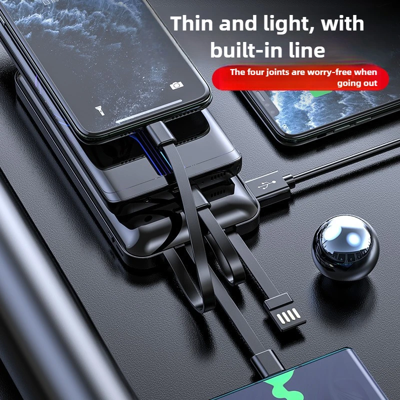 Large-capacity Universal Mobile Phone Power Bank with Built-in Cable 20000mAh Mirror Fast-charging Mobile Power Supply