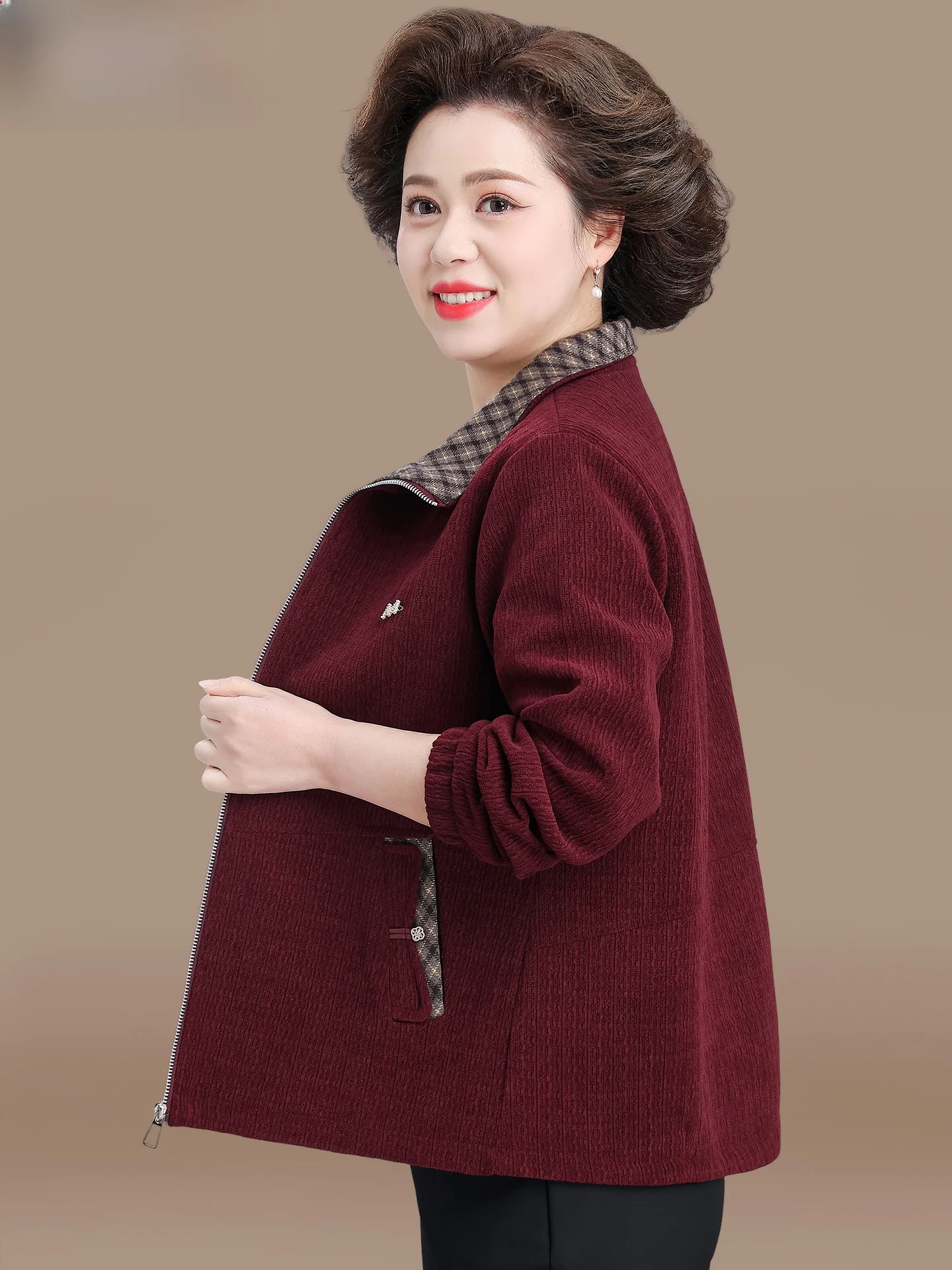 

Spring Faion Outerwear ort Sle for Middle-Aged And ly Women Ele And Windbreaker Casual Series Zipper Design