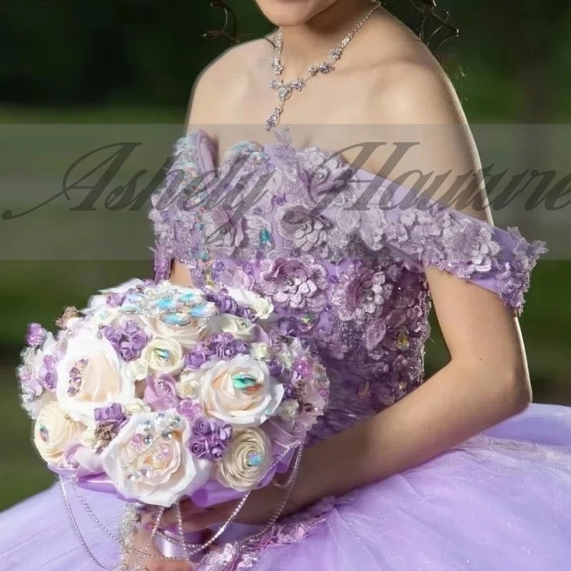 A3125 luxe lavande Pirncess 15 fille Quinceanera robes épaules nues fleur robe de bal bal fête d'anniversaire mariage 16 personnalisé