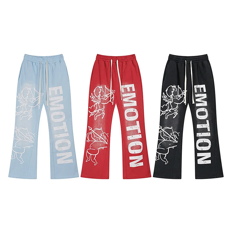 

Mixed Emotion Vintage Streetwear Men's Casual Pants Straight Leg Bell Bot Printed Retro Cotton Non-Sinkage Daily Wear