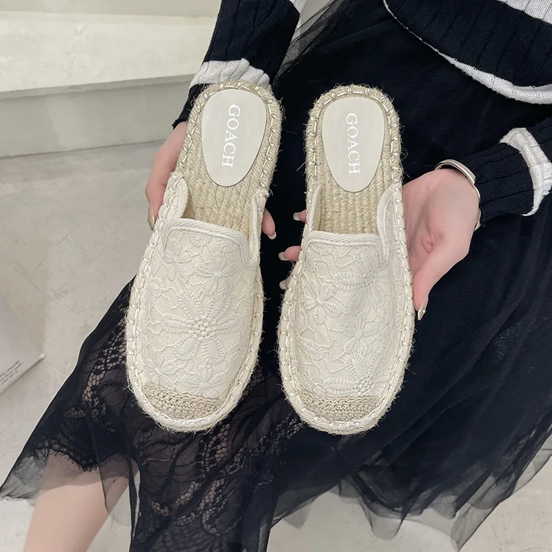 2023 Women Mules Sandal Fashion Flowers Slippers Women Comfort Low-heel Slides Slip on Casual Summer Solid Slippers Shoes Women