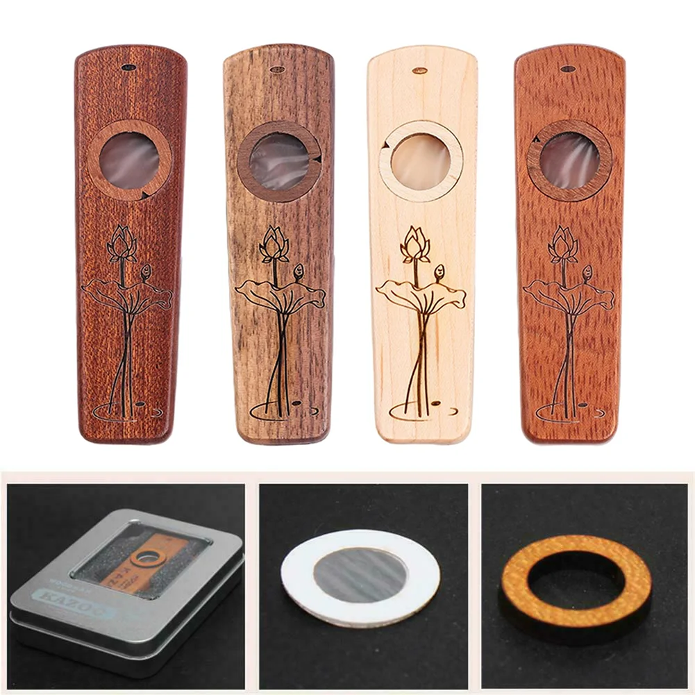 Engraved Wooden Kazoo with Metal Storage Box, Orff Musical Instrument for Kids & Adults, Companion for Guitar Ukulele view 5