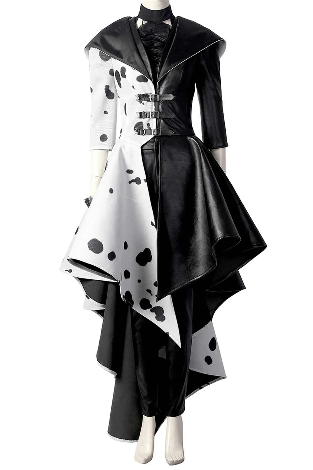 

New Movie Cosplay Costume Cruella Fashion Black And White Outfit For Adult Women Fancy Halloween Carnival Clothes