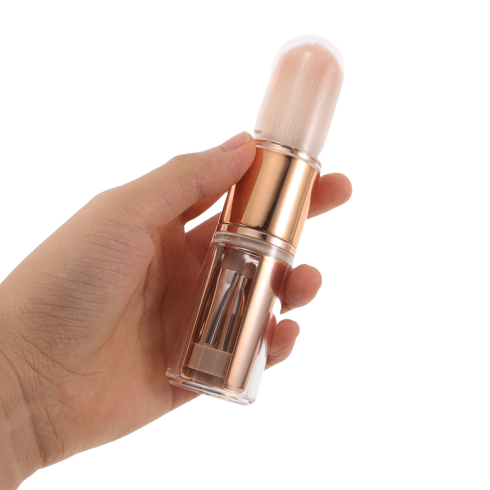 

1 Set 5-In-1 Retractable Makeup Brush Compact Travel Tool For Eyeshadow Blush Concealer Portable Beauty Brush Set Case