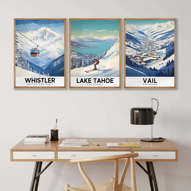 Lake Tahoe Zermatt Vail Mammoth Mountain Ski Resort Travel Posters and Prints Canvas Printing Wall Art Picture for Home Decor