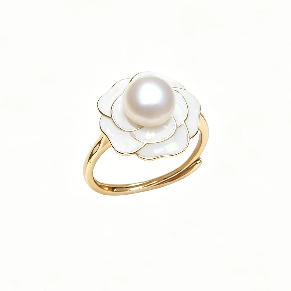 925 Silver Natural Freshwater Pearl Ring,Luxury Adjustable Pearl Rings for Women Jewelry Gift for Wife Mother Engagement White
