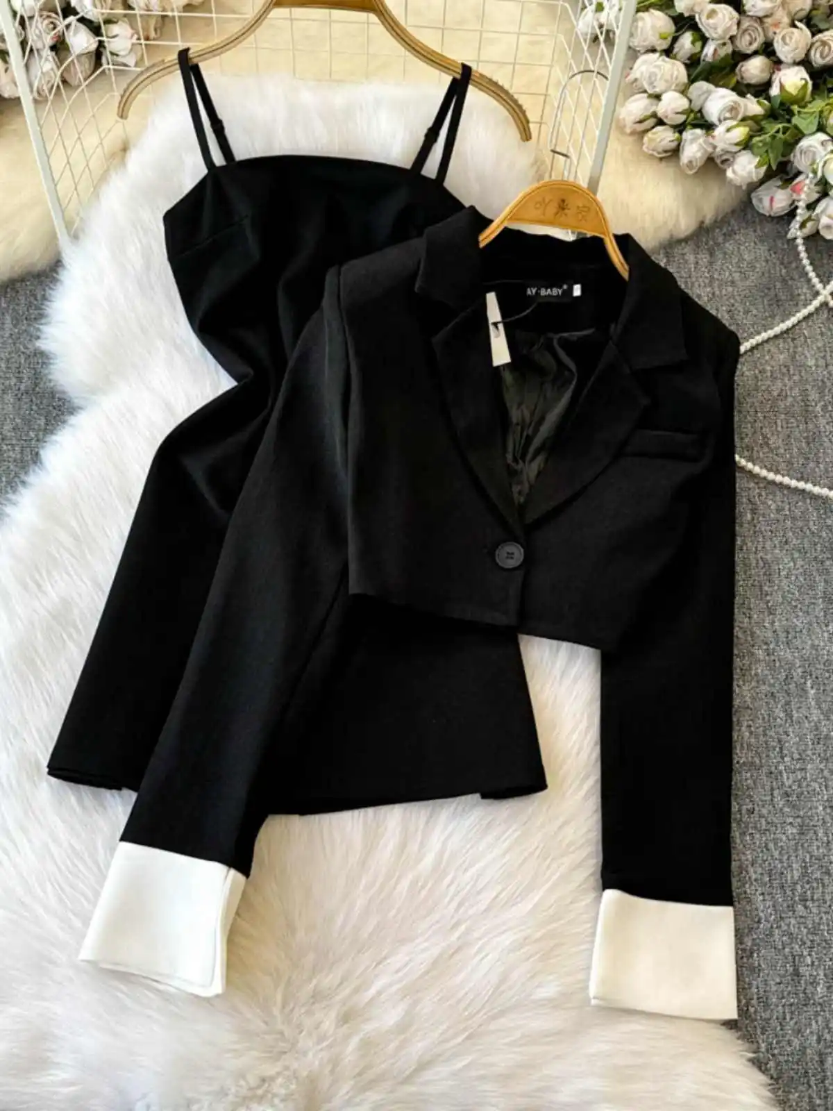 Women Black Gothic Dress Set Fitted Blazer Jacket 2 Piece Set Vintage Elegant Long Sleeve Suit Coat Harajuku 2000s Clothes 2025