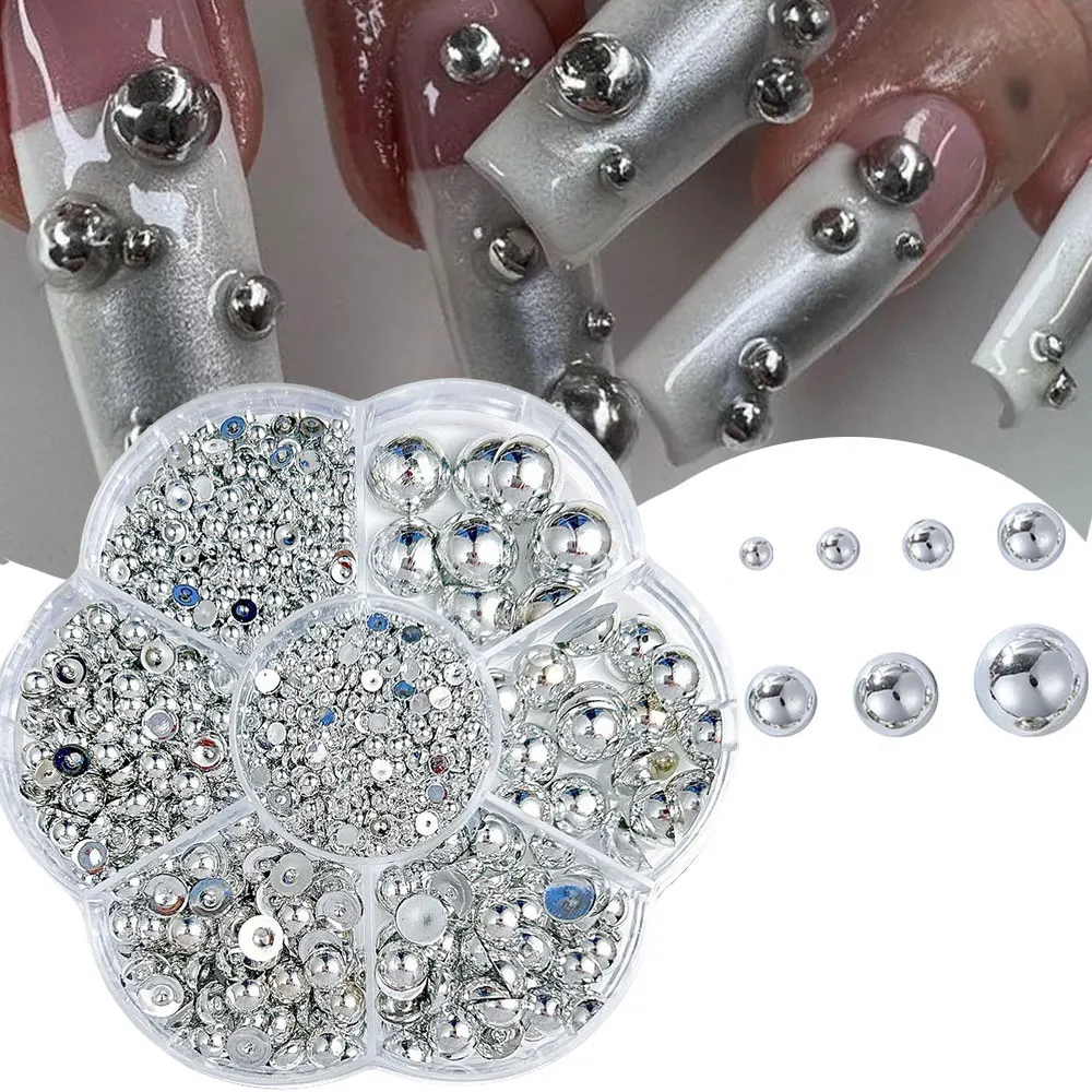 3D Half Round Silver Pearls Nail Rhinestones 2.5-10mm Pearl Beads Nail Charms 3D Resin Flatback Gold Pearl Gem Nail Decora