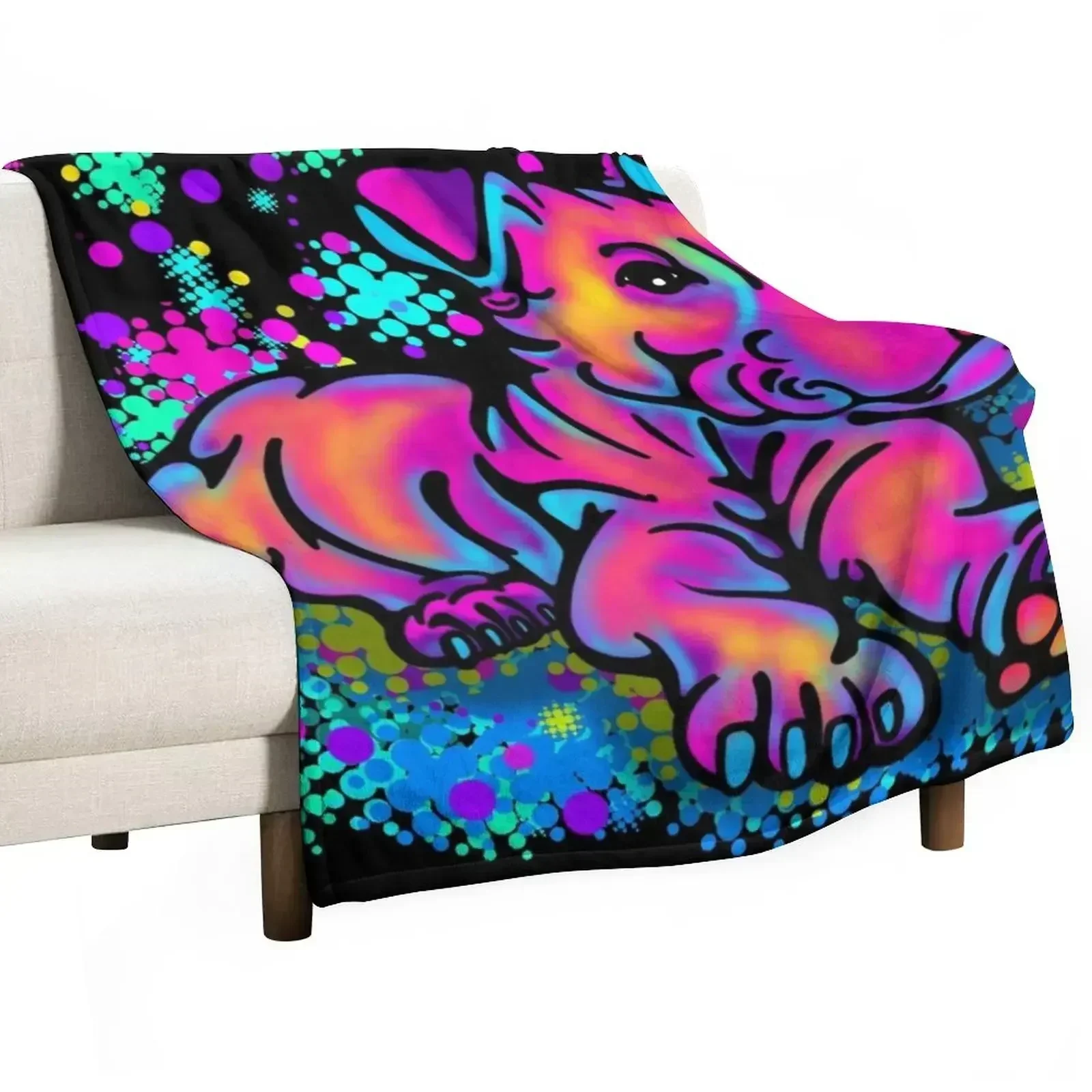 

Colour Splash Bull Terrier Pup Throw Blanket Stuffeds Picnic Personalized Gift Thins Blankets