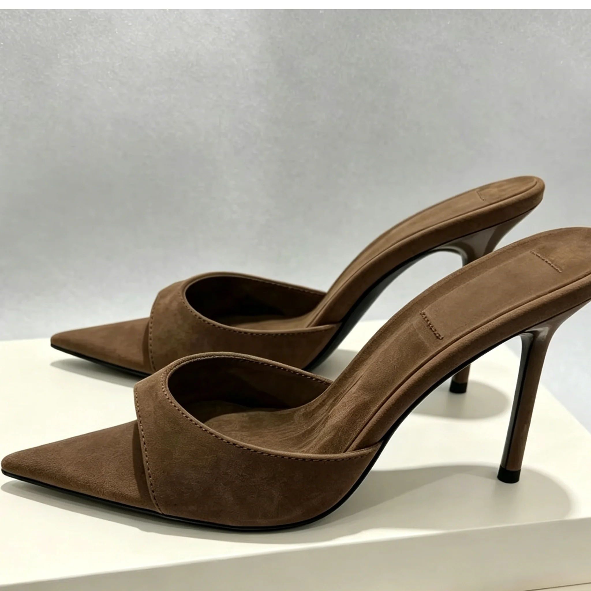 Pointed Toe Stiletto Mules Women Slide Sandals Open Backless High Thin Heel Pump Summer Party Daily Luxury Fashion Slipper Shoes