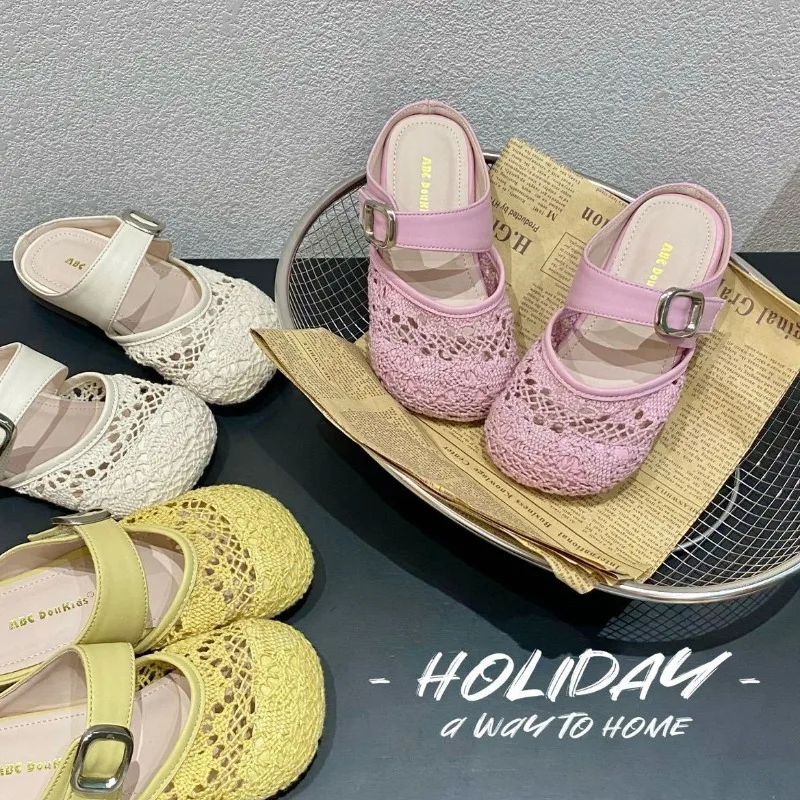 Girls Princess Sandals Summer2026new Light Luxury Woven Mesh Breatha Child Soft Soled Shoe Fashionable Girl Sweet Style Sandals
