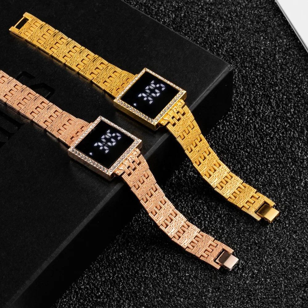 Women Watches Luxury Rhinestone Square Led Digital Watches Women Simple Electronic Wristwatch Waterproof Luminous Ladies Clock