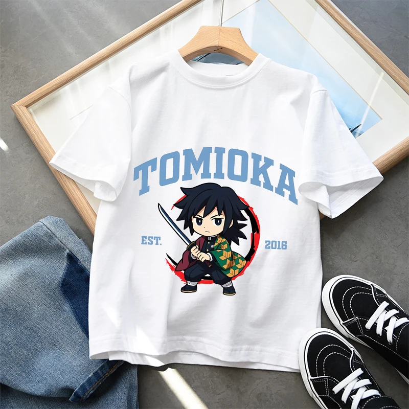 Demon Slayer Kids T-shirt Kimetsu No Yaiba Boys Girls Japanese Anime Short Sleeves Leisure Cotton White Tee Home Clothing Top view 5