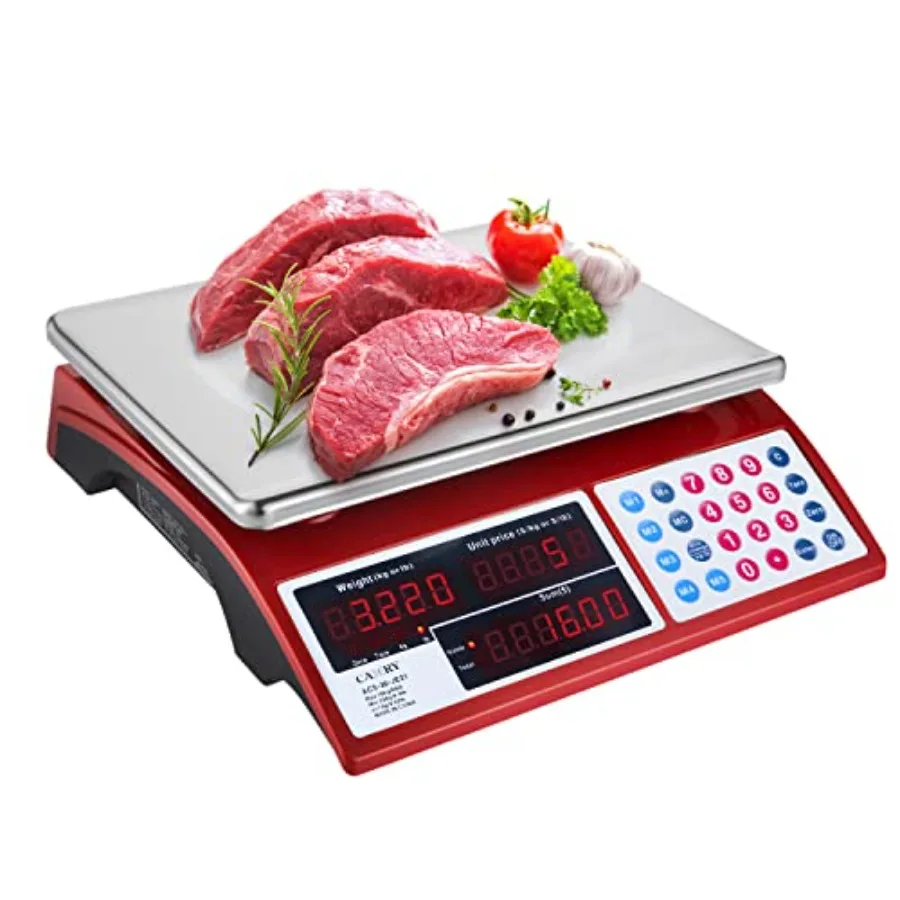 

Весы торговые для расчета стоимости, коммерческие, для продуктов, 30 кг/66 фунтов, для фруктов, мяса, овощей, с двойным ярким LED-дисплеем, платформа из нержавеющей стали