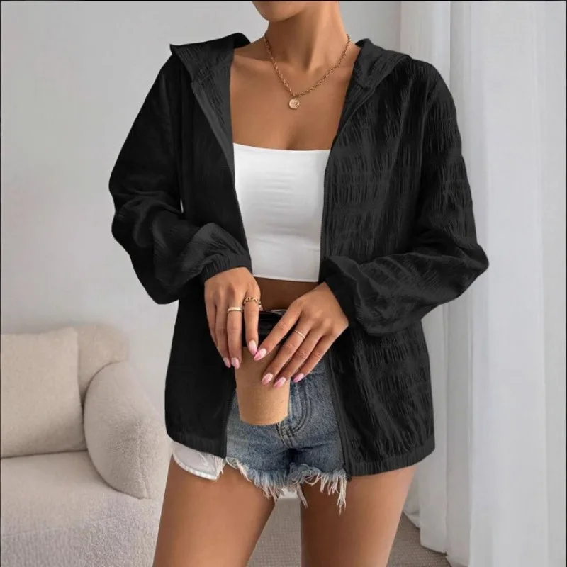 

Simple Casual and Versatile Loose Women's Top Coat Cardigan Spring and Autumn Women's Hooded Jacket