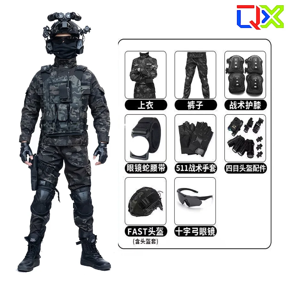 QX Kids Tactical Camo Suit Military Uniform Set Airsoft Training Outfit Outdoor Camping Costumes image 2