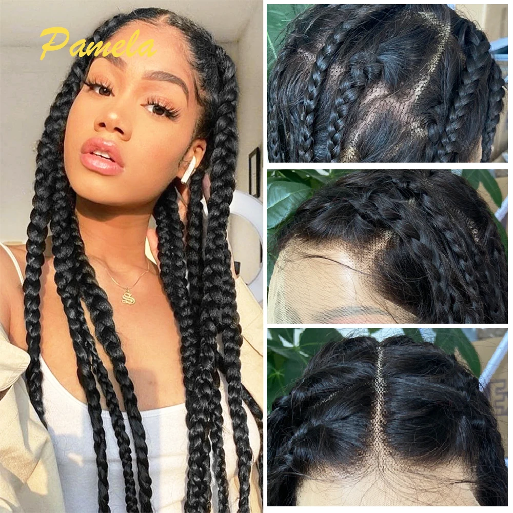 

Full Lace Wig 100% Human Hair Braided Wigs for Black Women Knotless Box Braid Wig Jumbo Box Braids Lace Front Wig