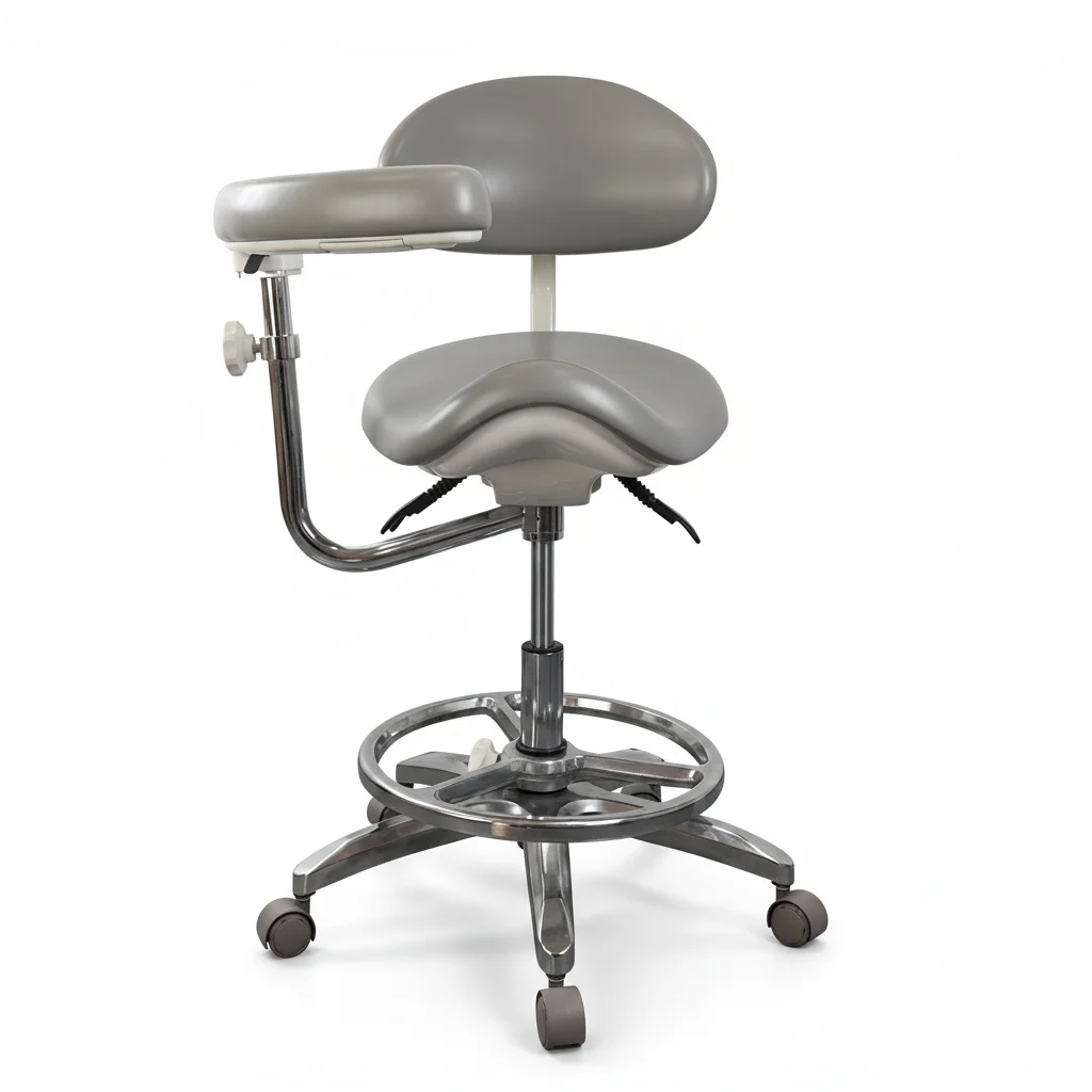 

Ergonomic Saddle Chair, Micro Fiber Leather, 550-650mm, Dental Stool, Adjustable Armrest, Rotating Dental Chair