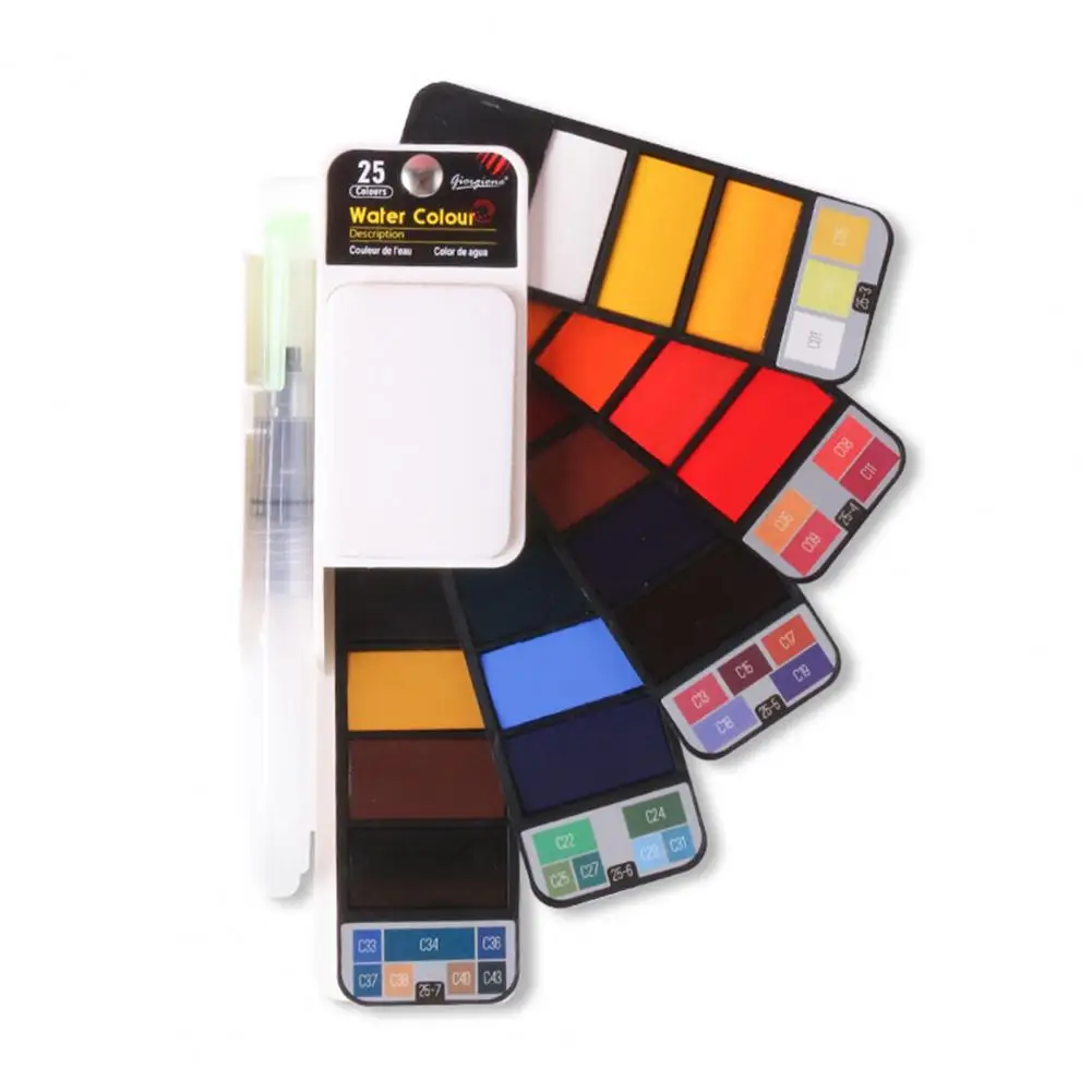 Herramienta de pintura de acuarela portátil, juego de pintura de acuarela con paleta de pigmento intenso, Kit de viaje ligero para artistas principiantes
