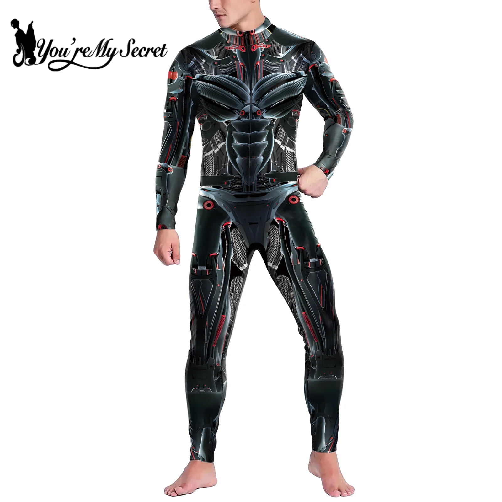 Você é o Meu Segredo-Macacão Impresso Robô CyberPunk para Mulher, Traje Cosplay, Fato Zentai, Bodysuit, Roupa para Festa de Carnaval