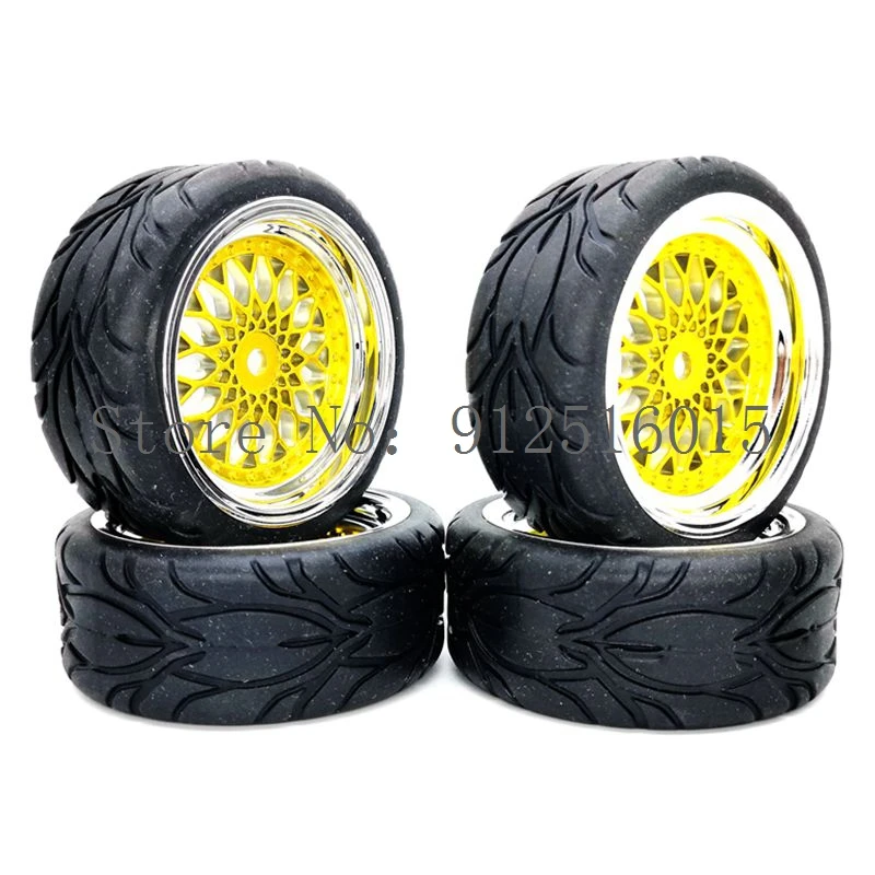 RC 1：10 RC Soft Rubber On Road Tire Tyre Wheel Rim (Chrome+Painting Gold)for 1:10 Toy car tires 65mm*26mm