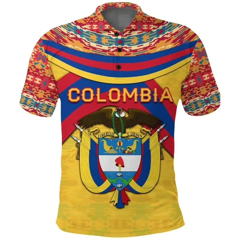 Men Colombia Flag Polo Shirt 3D Print Lapel Button Short Sleeve Tees Tops Summer Casual T-Shirts Streetwear Camisetas Hombre