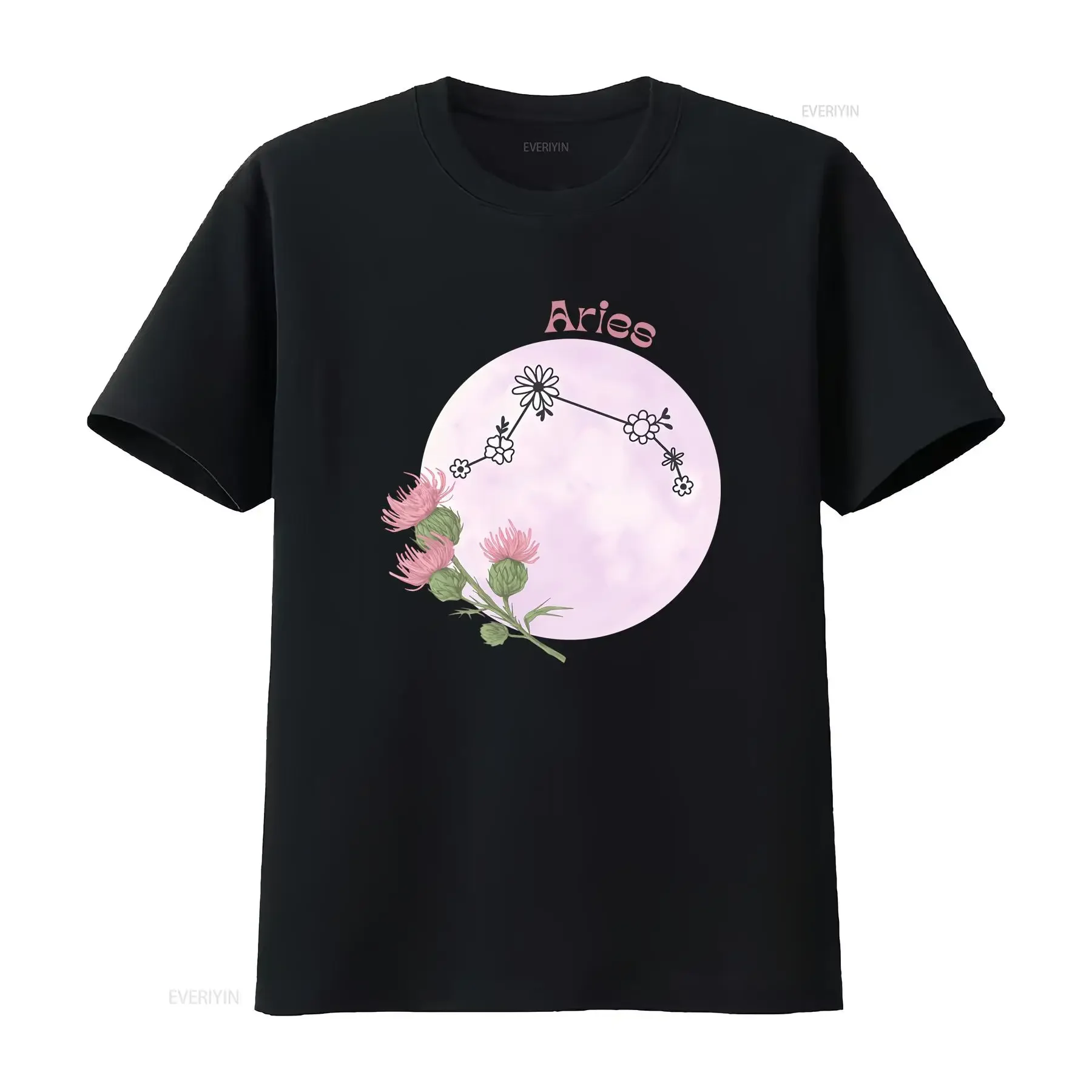 Blooming Under Moonlight Aries with Honeysuckle Moon T Shirt Zodiac Sign Birth Flower Birthday n Garment vintage Washed