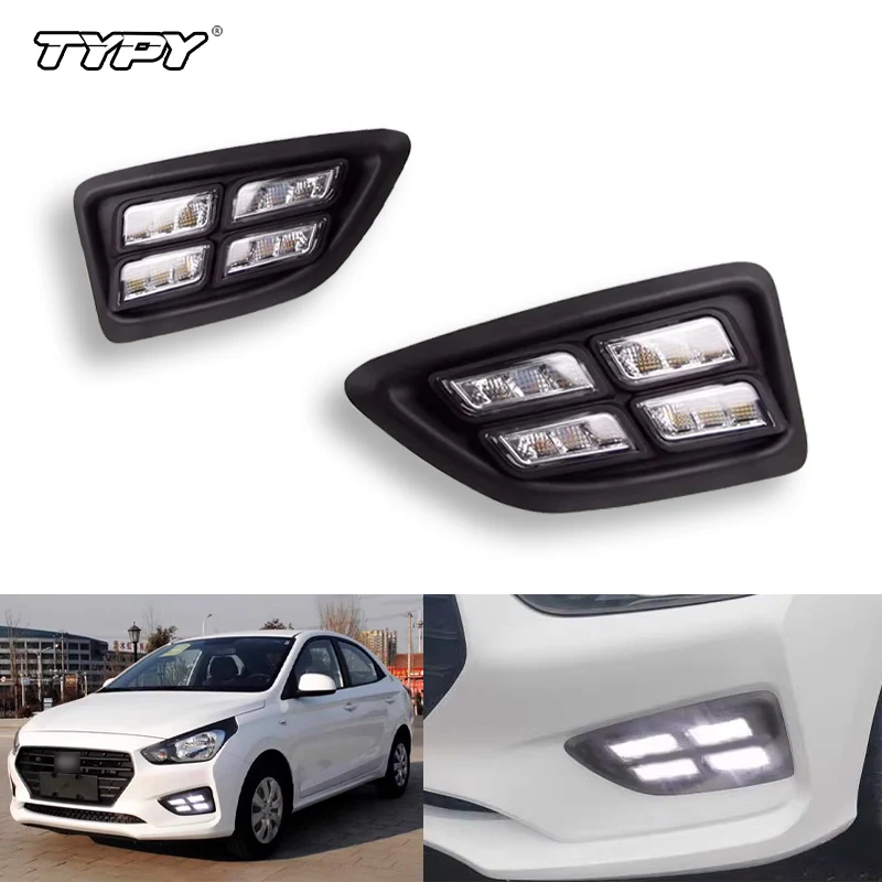 

TYPY LED DRL Daytime Running Lights For Hyundai Accent VERNA 2017 2018 Turn Signal Function with Fog Lamp Day Light