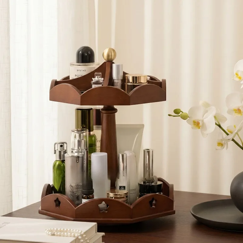 High-end solid wood rotating cosmetics storage box desktop high-value wedding gift dresser perfume storage shelf