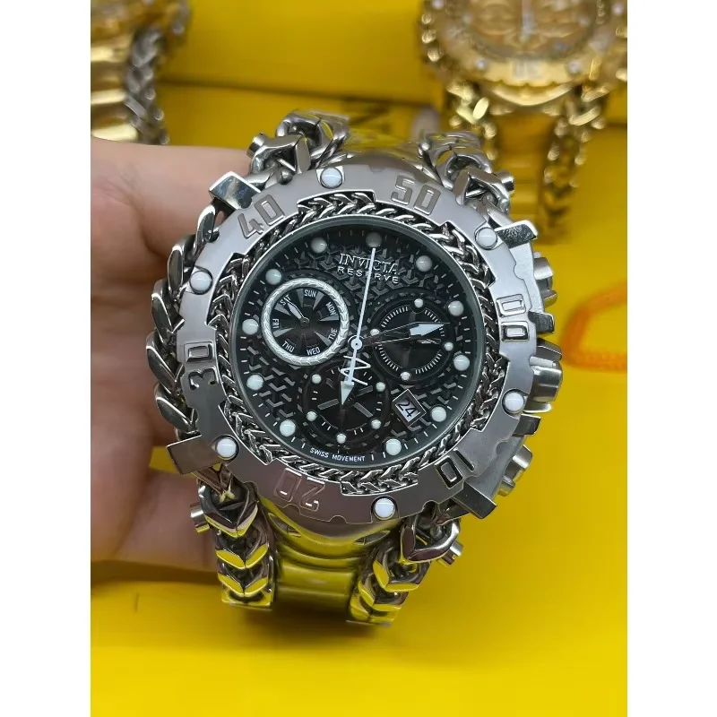 Domineering thick and heavy large dial stainless steel chronograph steel belt quartz multi-functional waterproof stainless steel