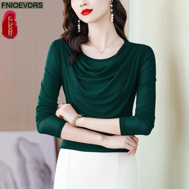 S-5XL Mesh Sheer Bling Tops New Year Red Women Autumn Winter Thick Basic Wear Elegant Draped Shirt Fashion Purple Tunic Blouses