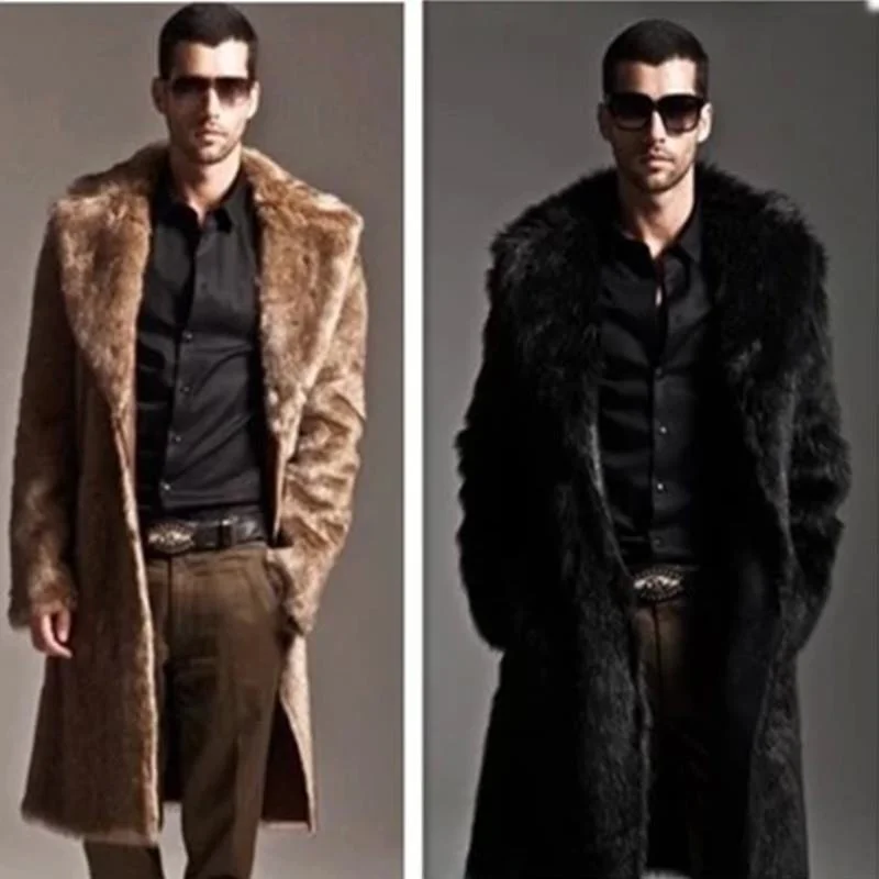 

Warmth Men's Mid-Length Artificial Fur Leather Jaet Autumn Winter Street Sle Loose Fit Pure Color Casual Faion