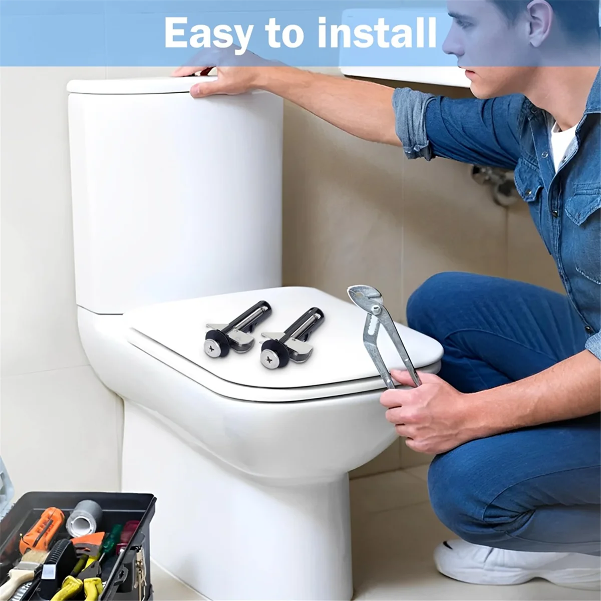مجموعة استبدال براغي المرحاض المكونة من 12 قطعة من ABJZ، ومسامير مقعد المرحاض العالمية مع صامولة برغي الغسالة، وغطاء المرحاض سريع التثبيت