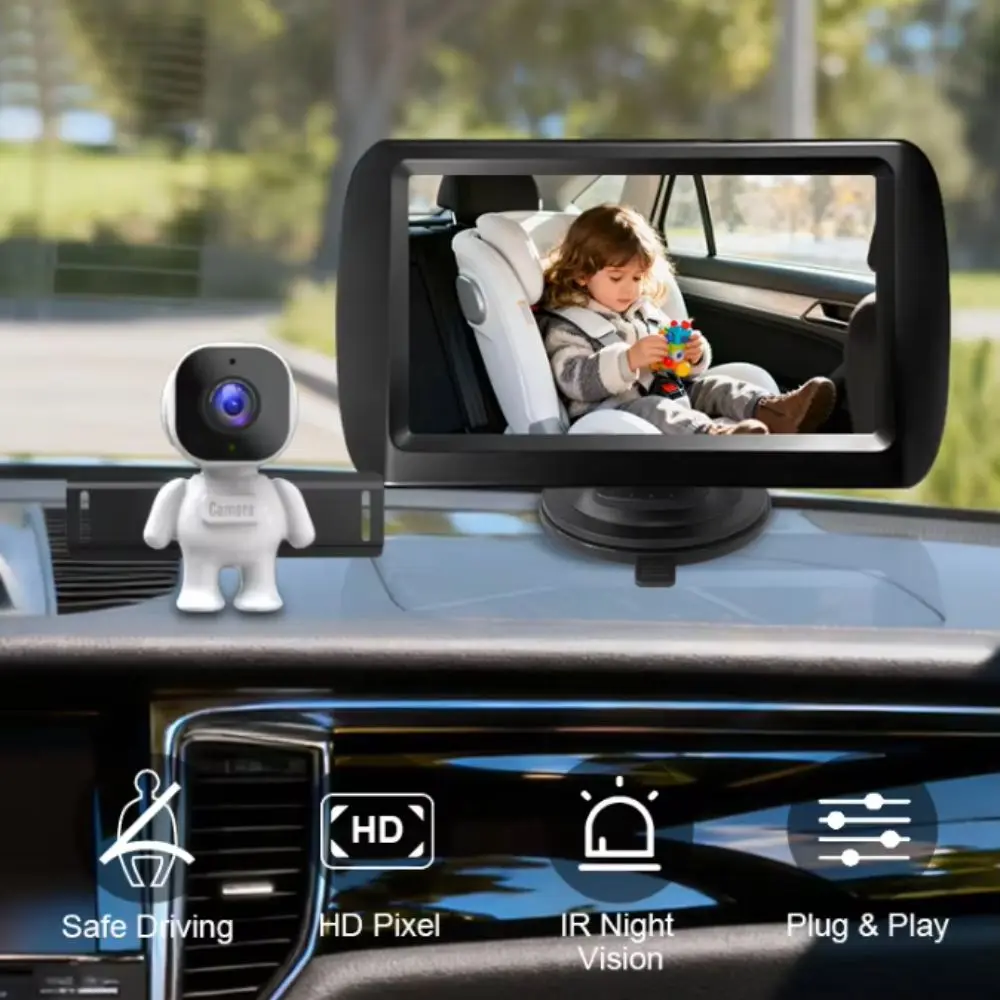 4.3 Inch Screen Baby Car Mirror Suction Cup Mount Night Vision Baby Car Monitor Infrared Camera Folding Display
