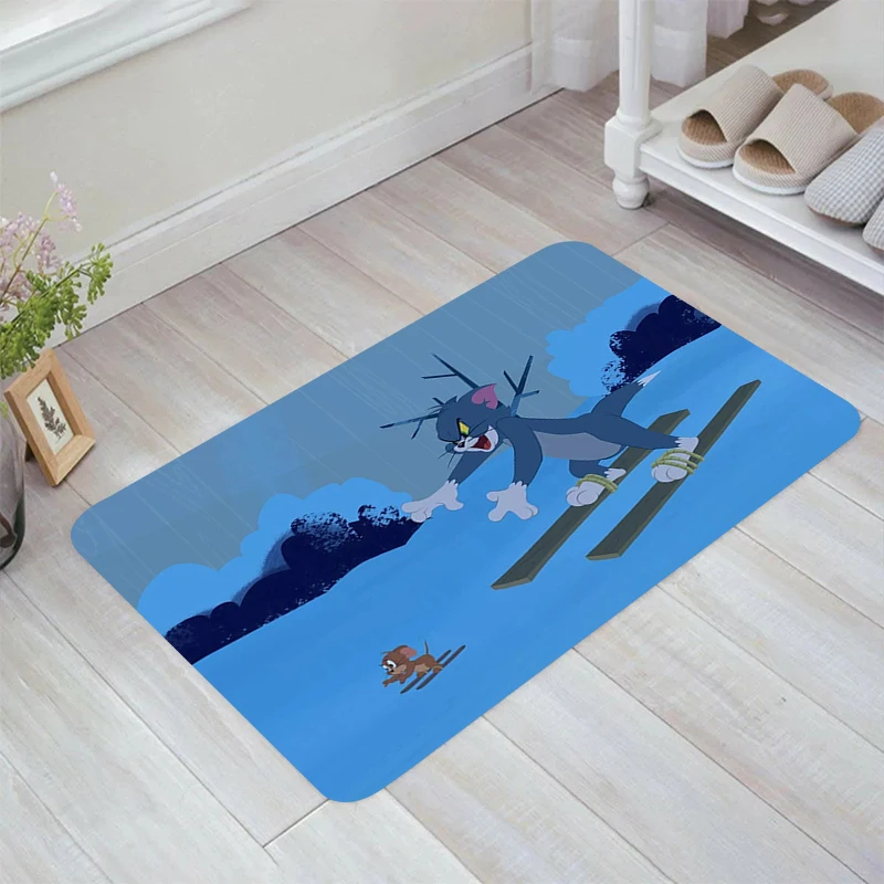 Funny Cartoon T-Tom and J-Jerry Floor Mat Doormat Entrance Door Room Rugs Home Balcony Carpets Kitchen Carpet Foot Rug Mats Bath