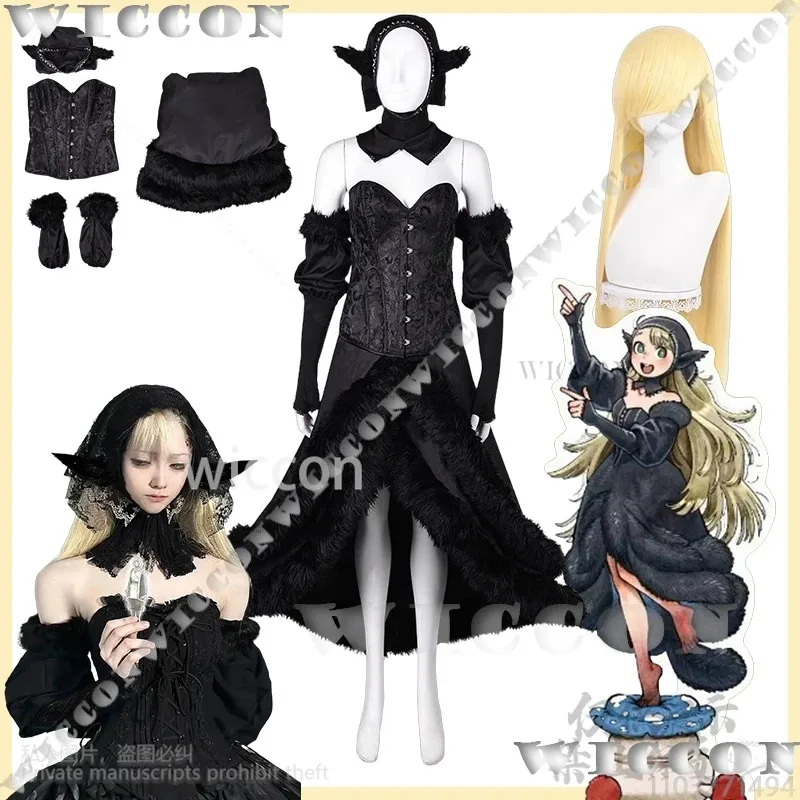 Marcille Schwarzes Stoffkleid Lolita Anime Dungeon Meshi Cosplay Perücke Roleplay Halloween Comic Con Party Anzug Mädchen Frau Anpassen